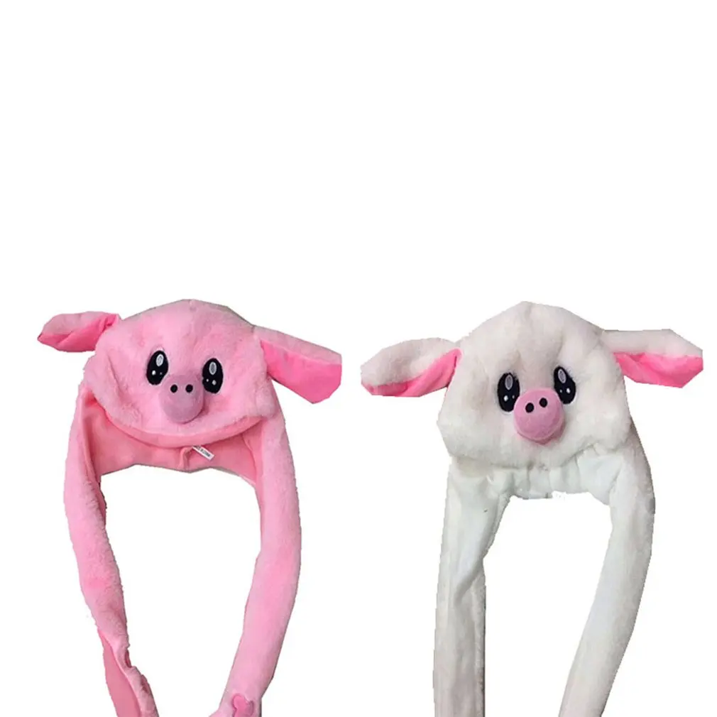 

Lovely Luminous/no light Plush Rabbit Hat Funny Play Toy Up Down Moving Bunny Ears Airbag Toy Hat Girlfriend Children Gifts