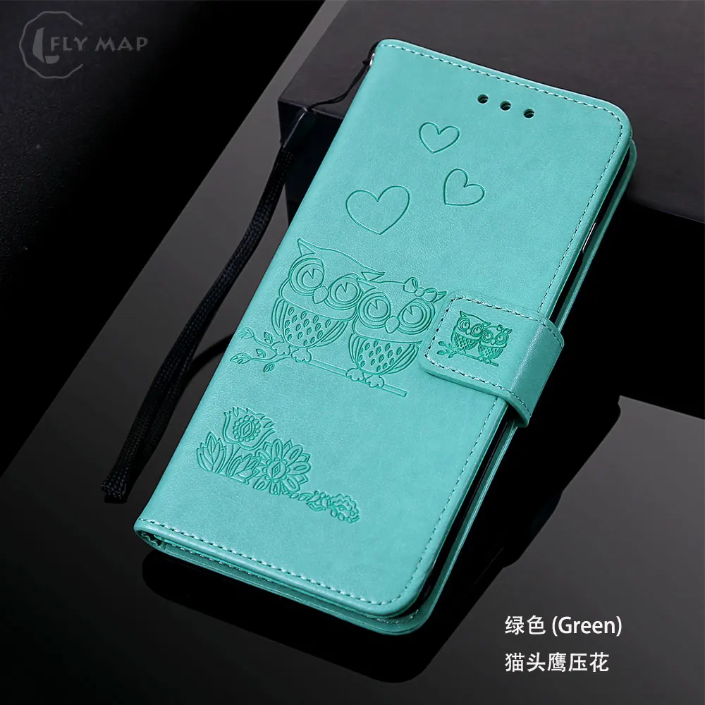 Сова Флип кожаный чехол для huawei P9 Lite P9Lite vns-l31 Wallet Кошелек Чехол для телефона чехол для huawei P 9 Lite VNS L21 Emboss Capa - Цвет: Green