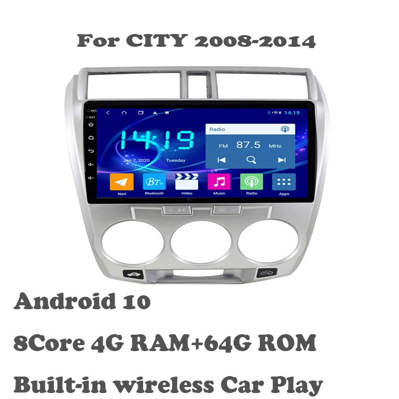 

Для Honda CITY 2008-2014 android10.0 2Din 8 ядер 4G + 64G встроенный беспроводной автомобильный проигрыватель радио мультимедиа видео GPS навигация