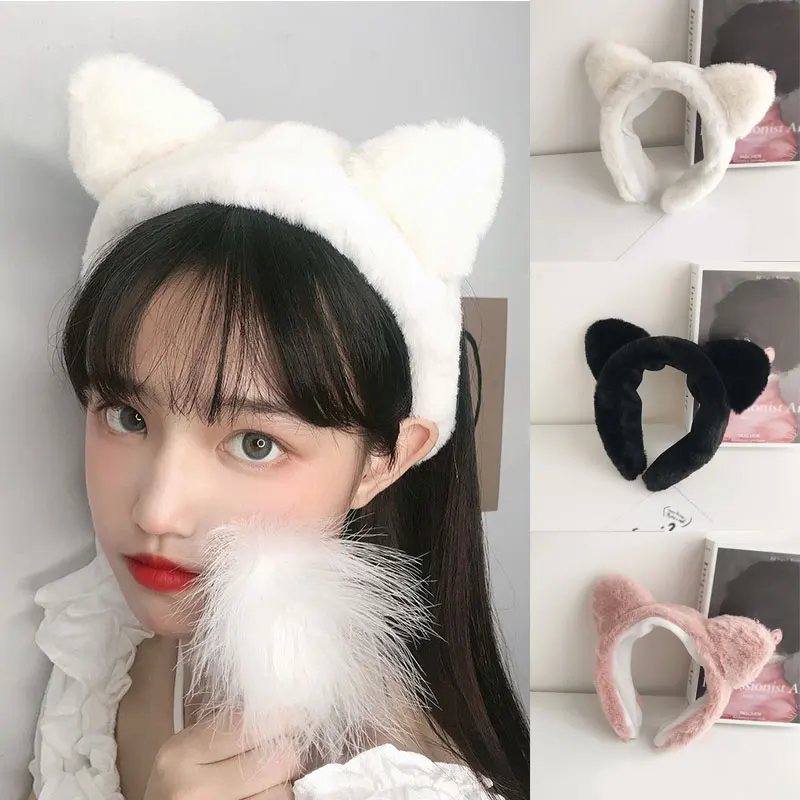 

DIY Coral Fleece Washing Face Hair Hoop Cute Makeup Headwear Cat Ears Wide Brimmed Headband fashion Hair Accessories for girl