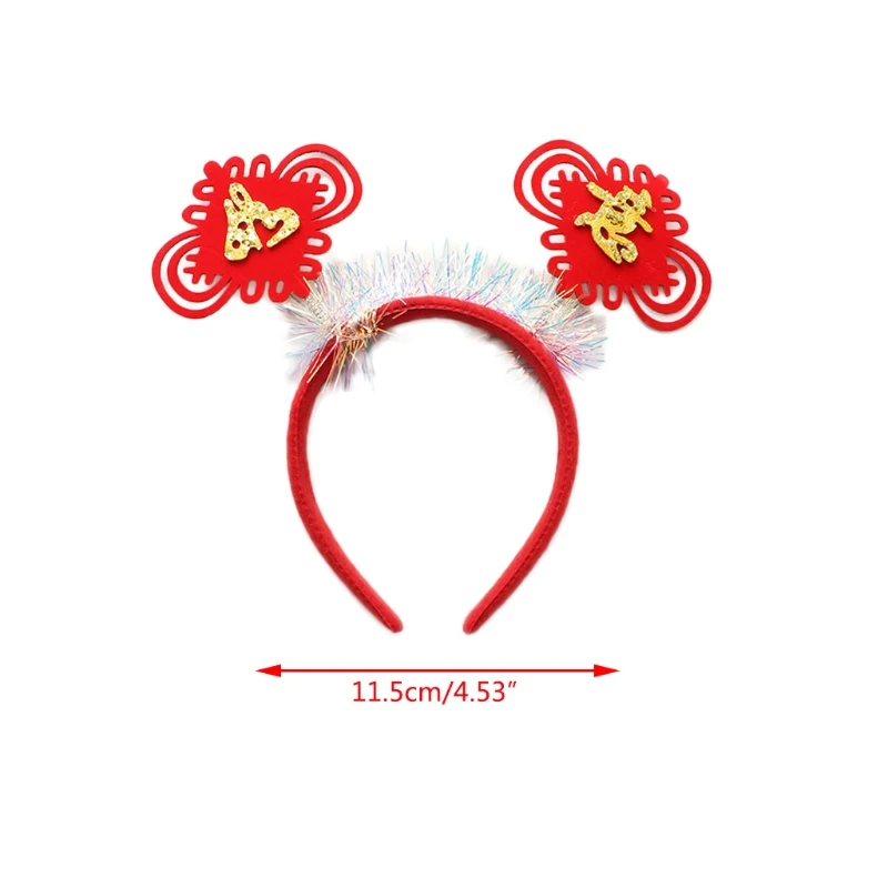 

Chinese Style Children Red Headband Hanfu Knot Tassels New Year Festive Hair Hoop Bowknot Holiday Party Hair Accessories