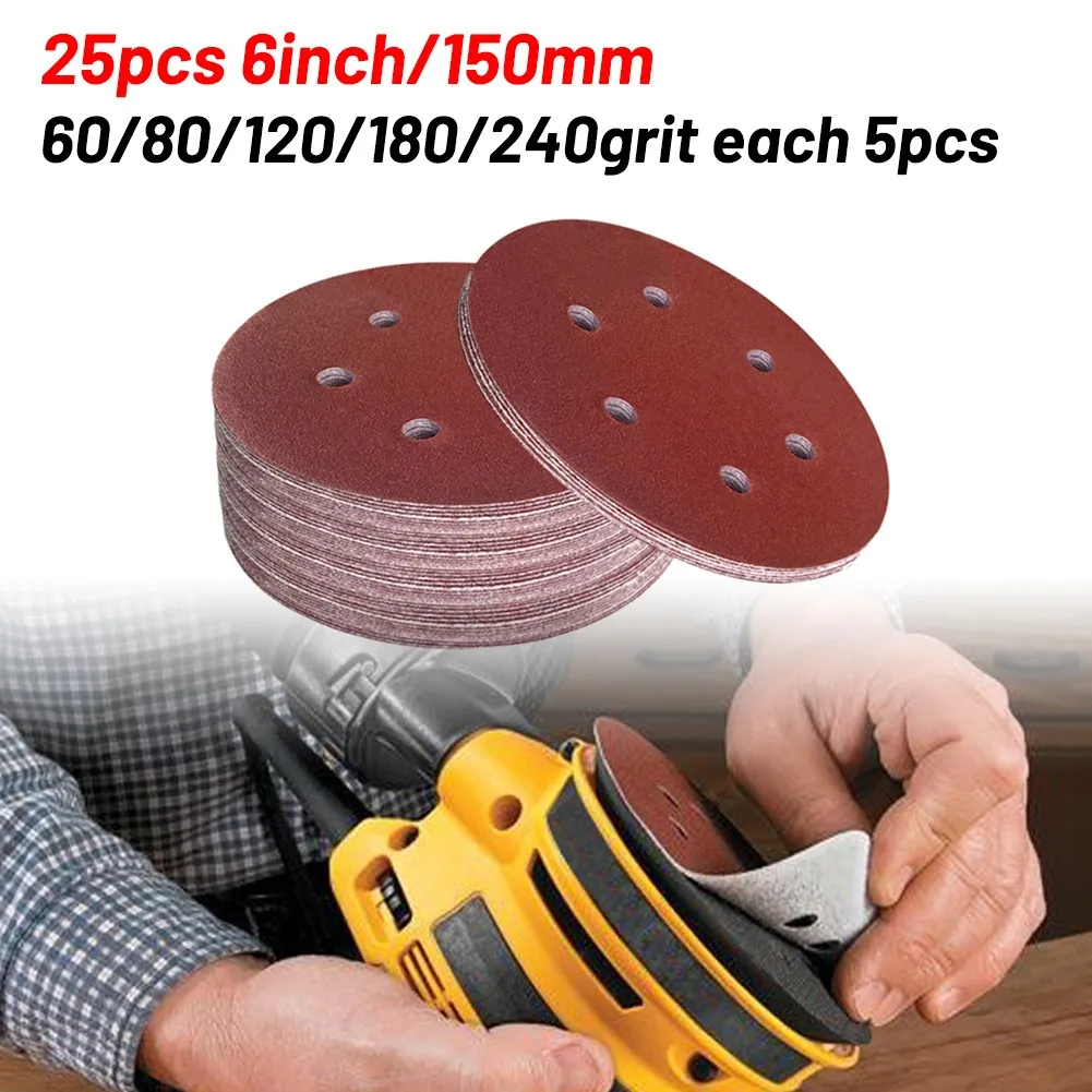 

6 Hole Sandpaper 6 Inch 60 /80 /120/ 180/ 240Grit Fine Grinding Red Brown