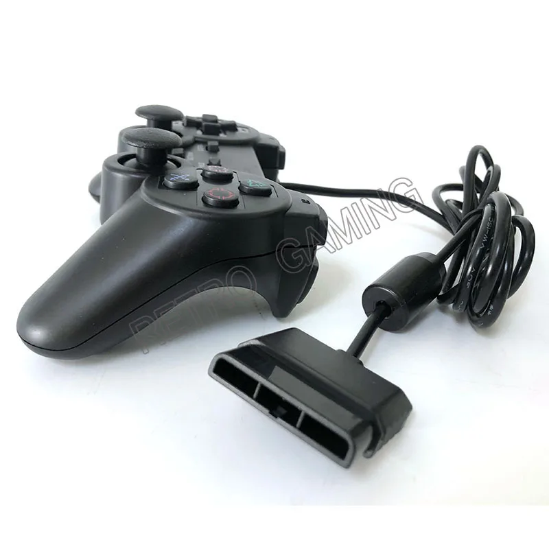 Черный геймпад Twin Shock Joypad Pad с встроенными двойными вибромоторами для контроллера Dualshock 2 PS2 на видеоигровых консолях.
