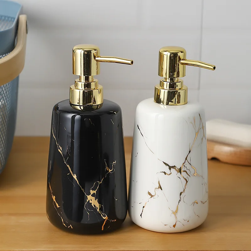 

Golden Marble Texture Ceramic Portable Soap Dispenser Shampoo Bottle Hand Sanitizer Jar Bathroom Supplies 400ml Lotion Bottle