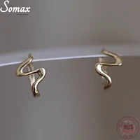 925 sterling silver korean 14k gold plated wave pattern ear buckle womens simple smooth temperament ins small ear hoop earrings