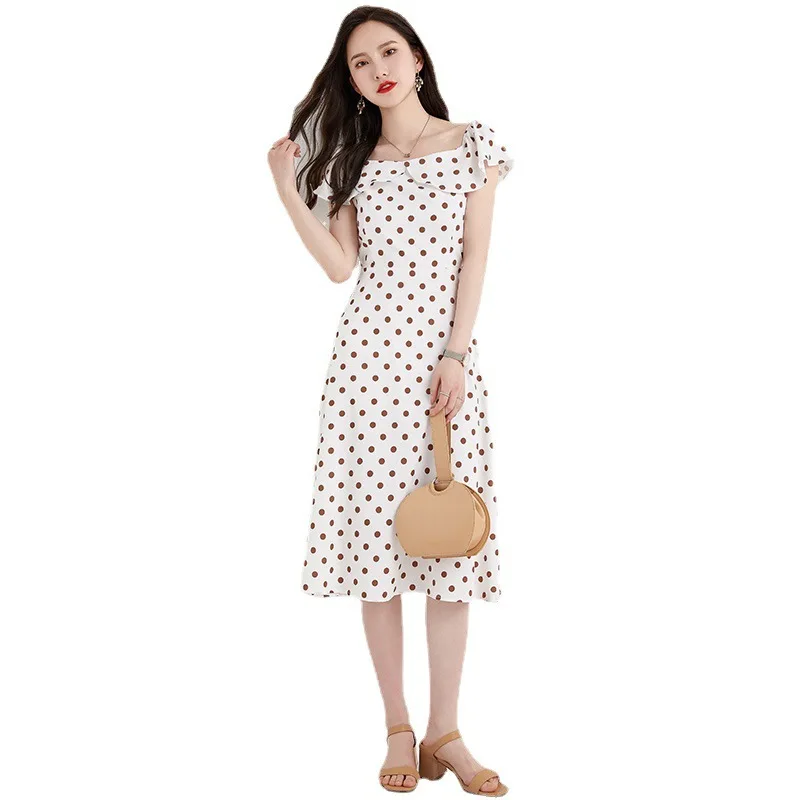 

Temperament French orange terrier dot dress summer women's new gentle first love sweet fairy dress