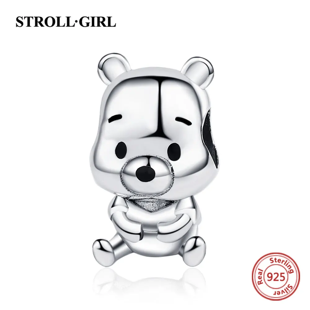 

925 Sterling Silver Movie Theme Cute Bear Charms Animal Cartoon Beads fit Original European Bracelet for Women 2021 Jewelry Gift