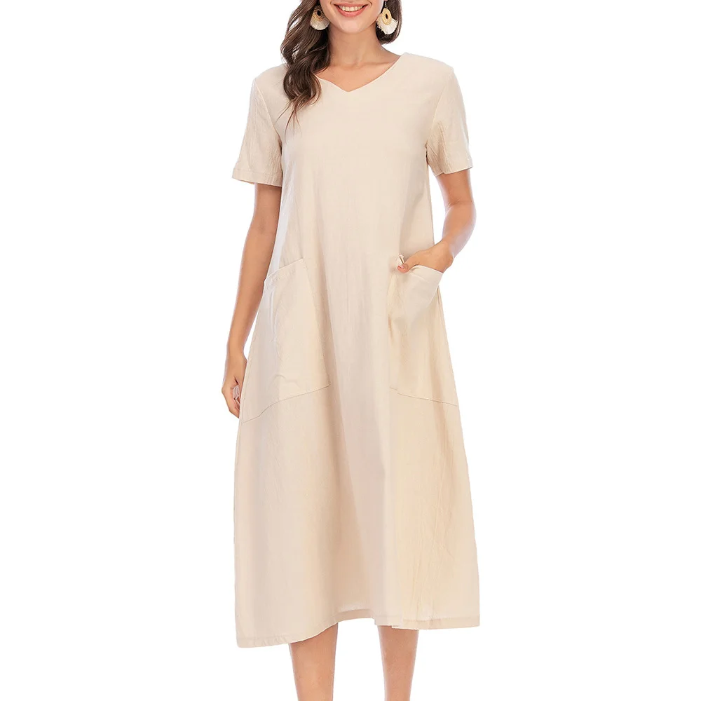 Платье-миди с V-образным вырезом и коротким рукавом большого размера | Женская