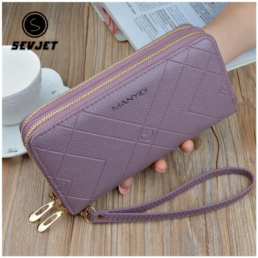

Soft Pu Leather Women Long Wallet Double Zipper Purses For Ladies Phone Money Bag Female Clutch Clip Solid Card Holder JYY023