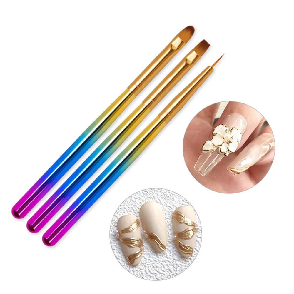 

New 3 Pcs/set Nail Art Brush Nail Pen Painting Drawing Carving Pen Crystal Liner Dotting Uv Gel Nylon Wool Brush Manicure Tool