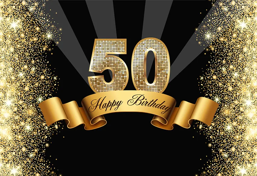 

7x5ft 50th Birthday Celebration Gold Sparkles Black Custom Photo Studio Background Backdrop Vinyl 220cm x 150cm