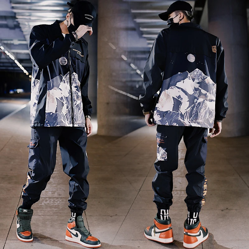 Костюм спортивный мужской из куртки и брюк лоскутный пиджак с цветными блоками