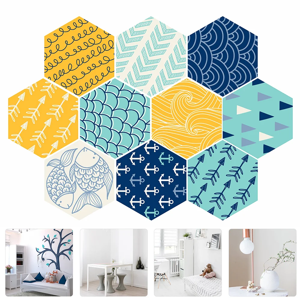 

10Pcs Kid's Room Floor Stickers Educational Cartoon Hexagon Wall Stickers
