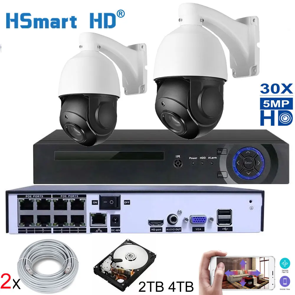 8CH NVR POE Комплект H.265 система 4TH HDD CCTV безопасности 5MP PTZ ip-камера Открытый Onvif 30X зум водонепроницаемый Мини скоростная купольная камера