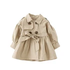 Ветровка демисезонная на пуговицах для девочек, с поясом на талии