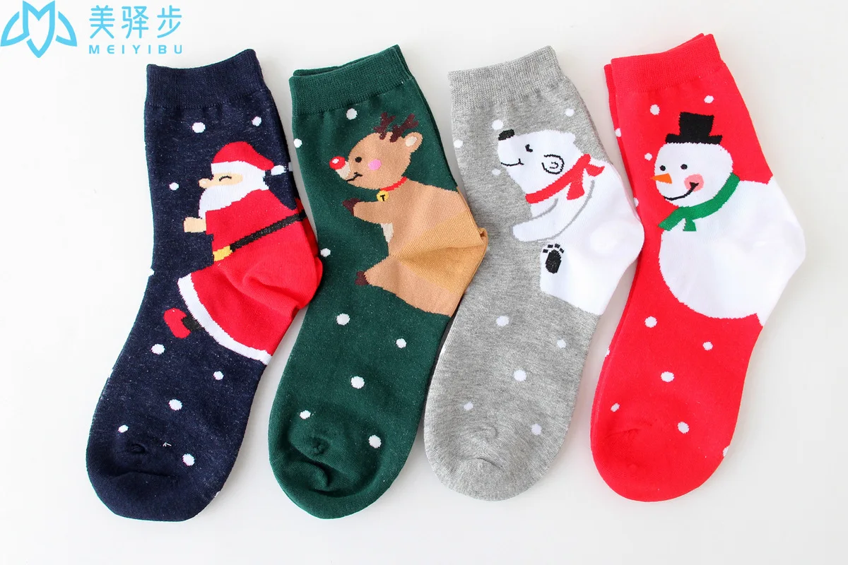 12 Pairs Per Set Christmas Stockings Cartoon Santa Claus Women's Socks Cotton Cute Women's Socks for Christmas Gift