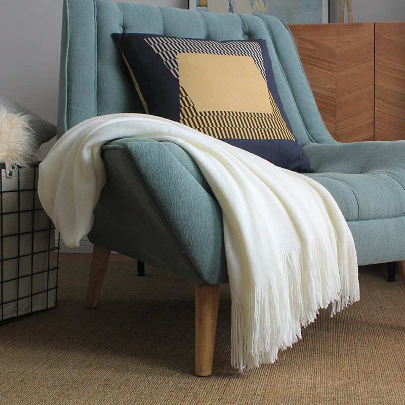 Простое стильное белое вязаное одеяло для дивана искусственное покрывало