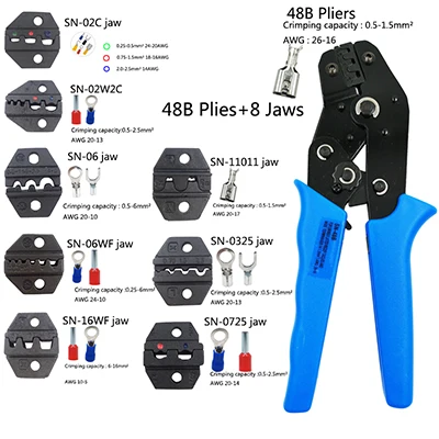 plier and 8 jaw CNLX SN-48B ручной инструмент обжимные плоскогубцы плюс 9 типов челюстей подходит для изоляции и пружинных штекеров - Цвет: plier and 8 jaw