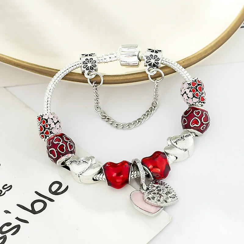 CHIELOYS,, весенний очаровательный браслет для женщин, розовые хрустальные бусины, Посеребренная Цепочка-змейка, брендовый браслет, ювелирное изделие, подарок