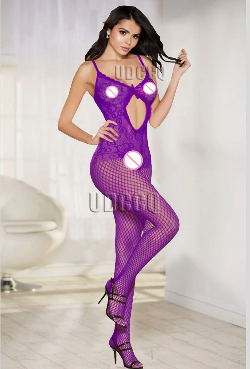 Сексуальная кружевная рыбья сетка Косплей Пижама Нижнее белье Babydoll платье нижнее белье полупрозрачные сорочки Teddies пижамы костюмы 9027 - Цвет: purple