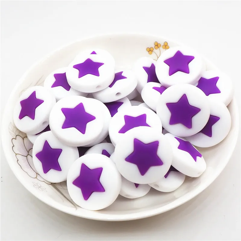 Dark Purple Chengkai 10 шт силиконовые бусины в форме звезды DIY детская погремушка пустышка украшения Прорезыватель для зубов игрушки изготовление 45 мм большая звезда бусины bpa бесплатно - Цвет: Dark Purple