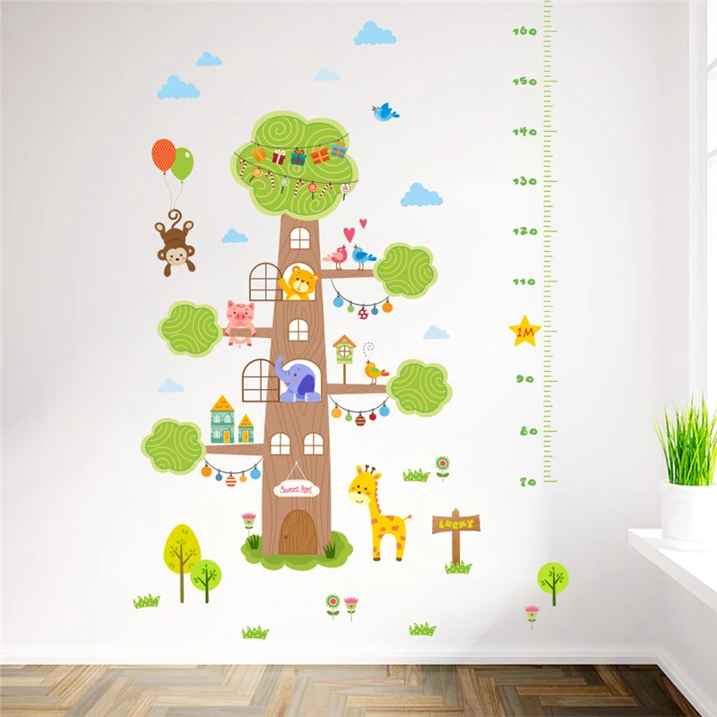 

Lovely Animal Big Tree Growth Chart Wall Sticker For Kindergarten Kids Room Home Decor Cartoon Mural Art Pvc Wall Decals
