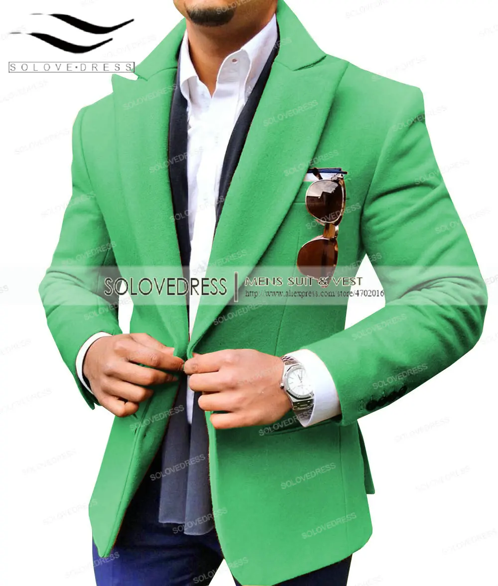 Green Коричневый пиджак для мужчин, для отдыха, шерсть, твид, балзер, формальный, нотч, с отворотом, Бизнес Стиль, приталенный смокинг, Женихи, для мужчин, зимнее пальто - Цвет: Green