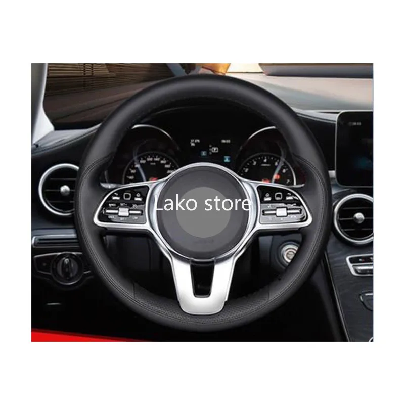 

Hand stitch Reliable Non-Slip Leather Car Steering Wheel Cover For Mercedes Benz C class C260L c200 c180l 15inch 38cm BLACK