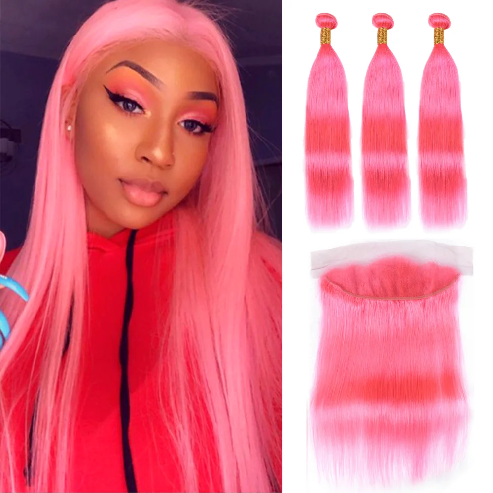 Сапфир 30 дюймов бразильские волосы пряди с фронтальной застежкой прямые