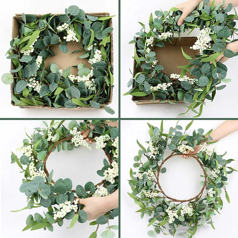 

Artificial Eucalyptus Wreath 20Inch Green Leaf Wreath for Front Door Wall Window Festival Celebration Party Decoration