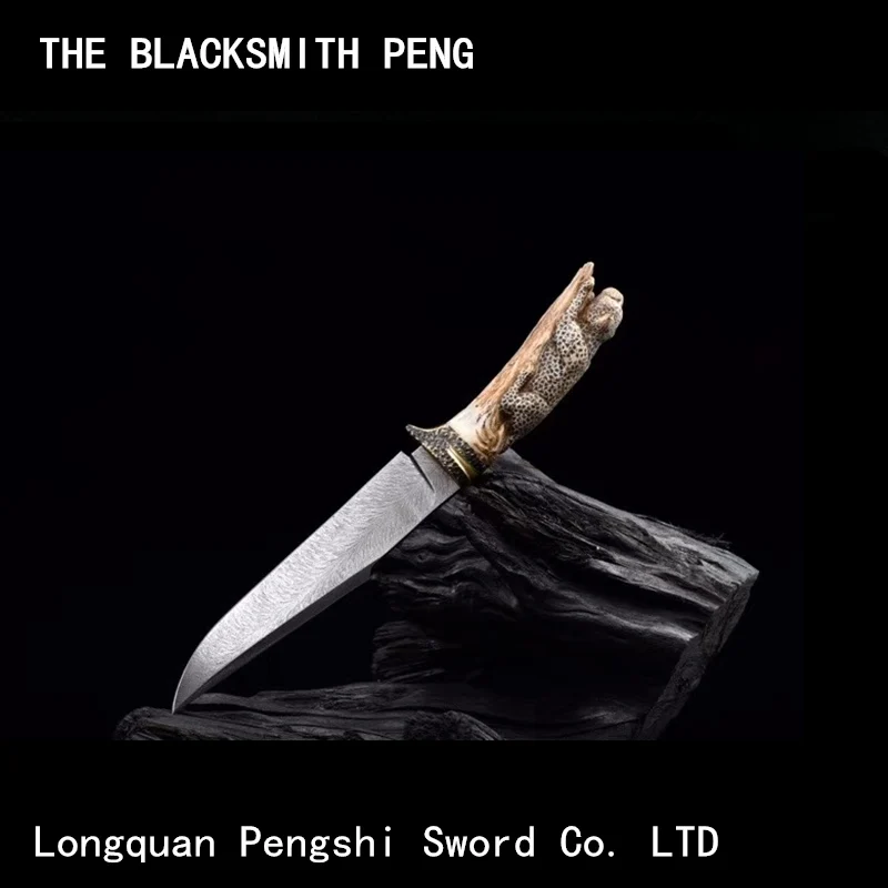

Fine feathered hunting knife/Handmade quality cheetah survival knife/Rambo sword/Outdoor self-defense/Chinese dagger/real katana