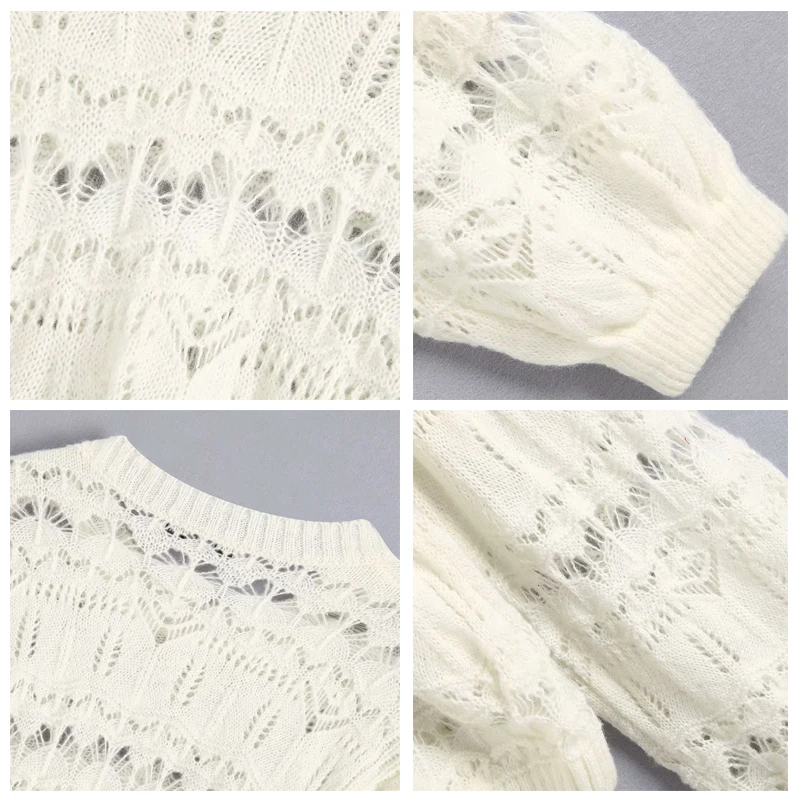 ROHOPO круглый воротник с пышными рукавами цветочный свитер белый Небесно-Голубой