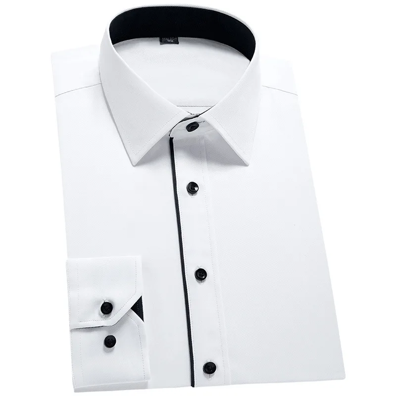 

2021 Spring and Autumn New Men's Solid Color Long-Sleeved Shirt Business Leisure Iron-Free Business Wear White Shirt
