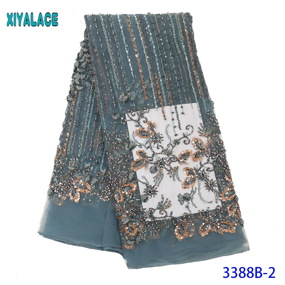 

High Quality Handmade Beads Lace Luxury Nigerian Beaded Lace French Embroidered Net Lace Fabric for Wedding Dress KS3388B