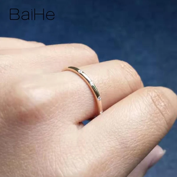 BAIHE, 14 к, желтое золото, 0.06CT, сертифицировано H/SI, круглая огранка, натуральные бриллианты, обручальное кольцо для женщин, модное, ювелирное изделие с бриллиантами, кольцо