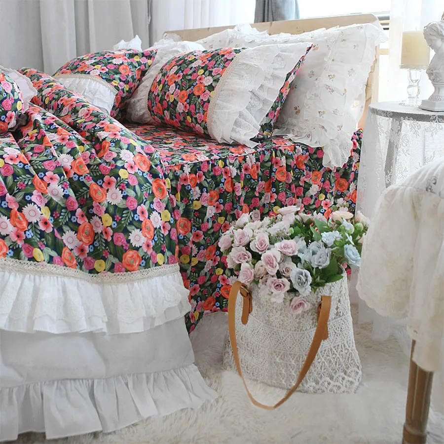 

Romantic pastoral floral bedding set,vintage flower full queen king cotton double home textile bedspread pillow case quilt cover