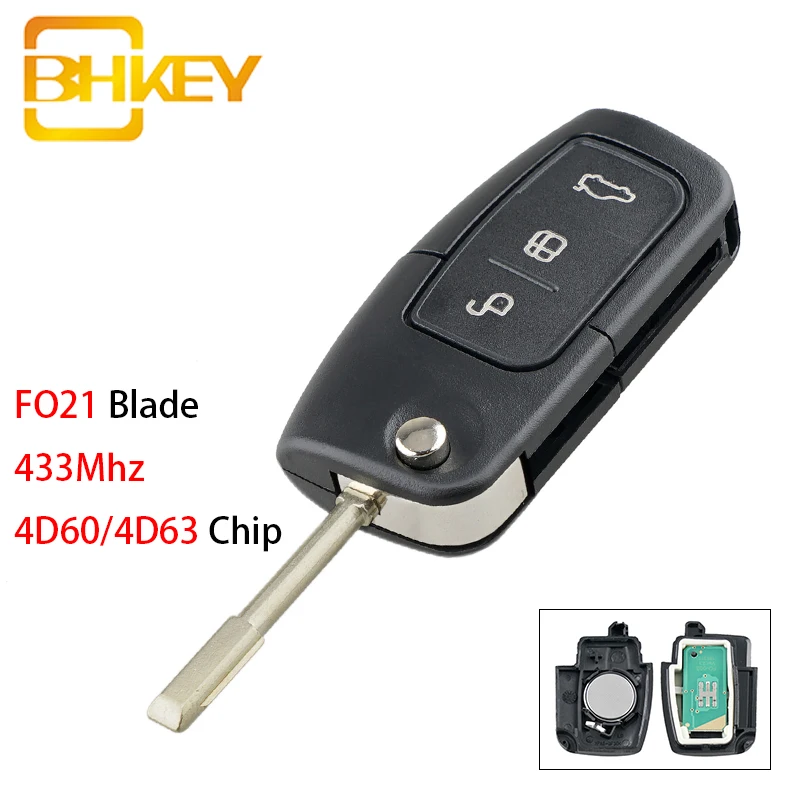 3 кнопки дистанционного ключа BHKEY FO21 Blade для Ford Mondeo Focus Fiesta C Max S Galaxy Smart