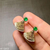 kjjeaxcmy fine jewelry 925 silver natural emerald new girl trendy earrings hot selling ear stud support test chinese style