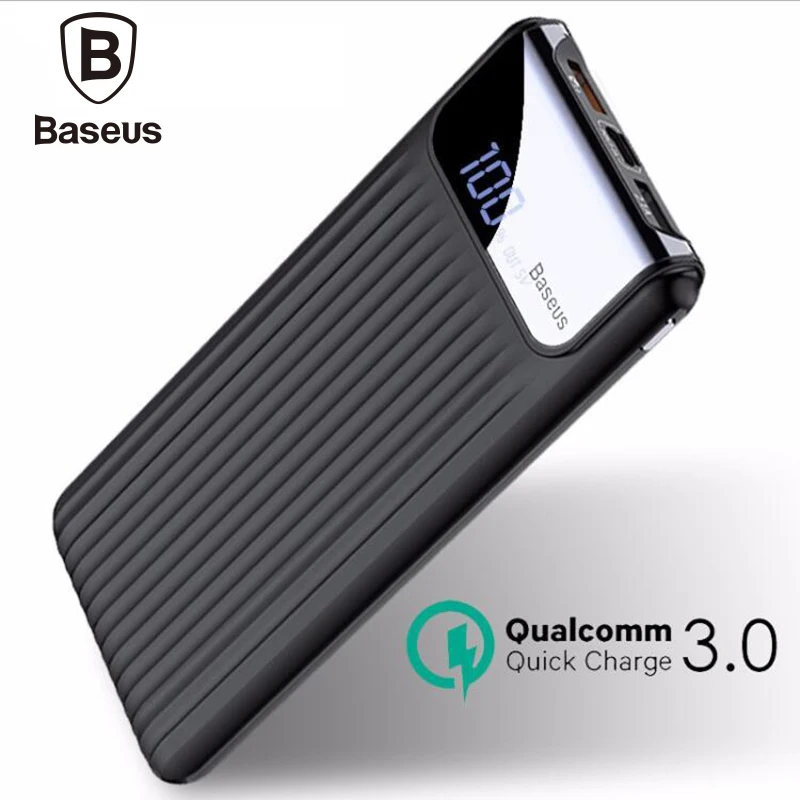 Baseus, 10000 мА/ч, внешний аккумулятор, 2 А, быстрое зарядное устройство, 3,0, зарядное устройство для путешествий, цифровой плеер, внешний аккумулятор для iPhone, samsung Galaxy S8, S9