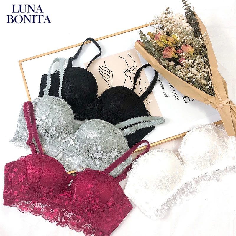 

Sexy Lingerie AB Cup Lace Push Up Top For Women's Underwear Soft Comfortable Gathering Bralette Wire Free Woman Padded Brassiere
