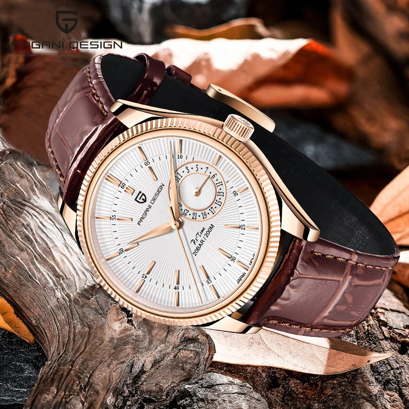 2021 New PAGANI DESIGN Mens Leather Watches Automatic Date Luxury Gold Mechanical travel time Wrist Watch Japan VH65 Men Gift enlarge