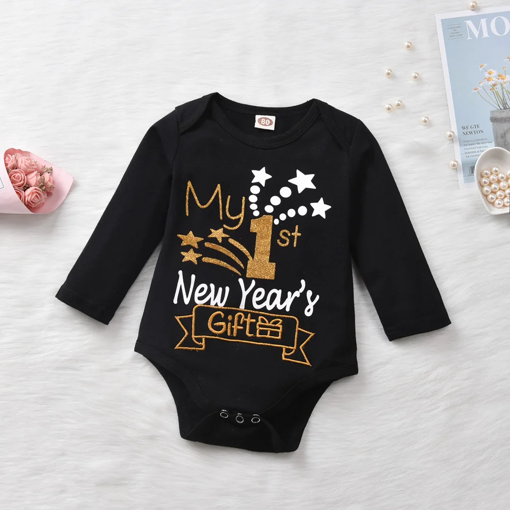 Комплект из 3 предметов, новогодняя футболка с надписью «My 1st Gift» для новорожденных мальчиков и девочек, топ+ длинные штаны, леггинсы с блестками, комплекты одежды для детей 0-24 месяцев
