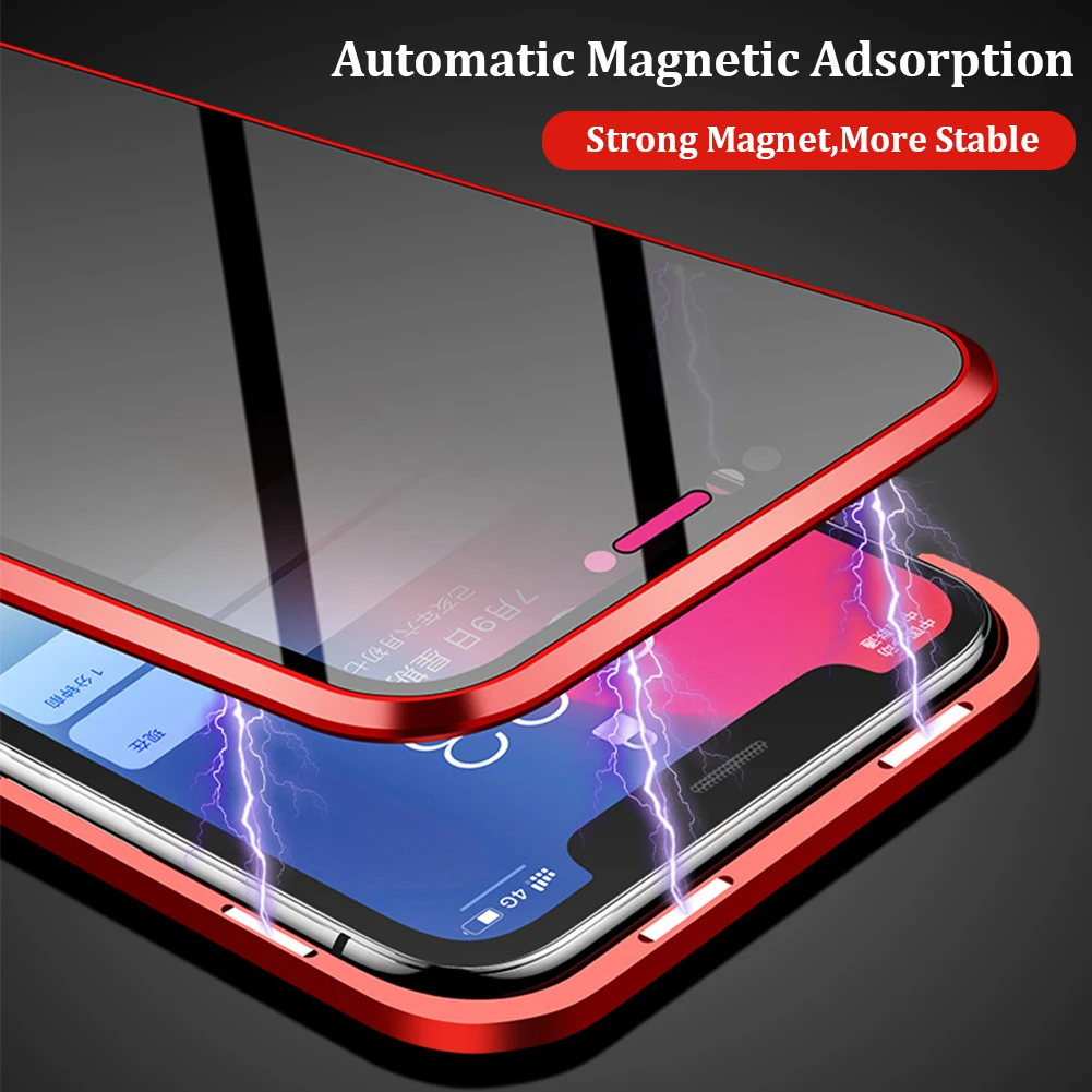 Magnetic Tempered Glass Privacy Protector Case for iPhone XS MAX XR X 11 Pro Max Anti Peep Metal Bumper Samsung Note 10 Plus |