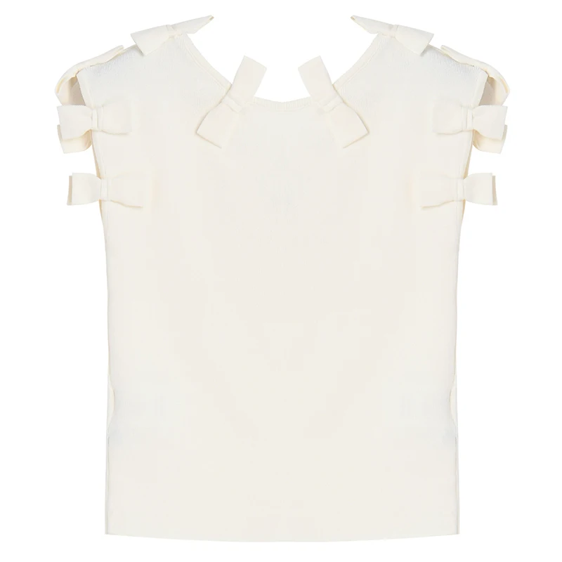 

[EAM] Women Black White Bow Spliced Knitting Slim T-shirt New V-Neck Sleeveless Fashion Tide Spring Summer 2021 1DD9600