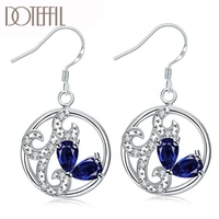 doteffil 925 sterling silver redblue aaa zircon round hoop drop earrings charm women jewelry fashion wedding party gift