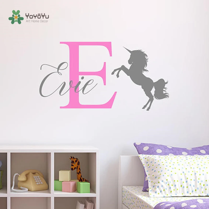 YOYOYU виниловая настенная наклейка Единорог изготовленное на заказ имя