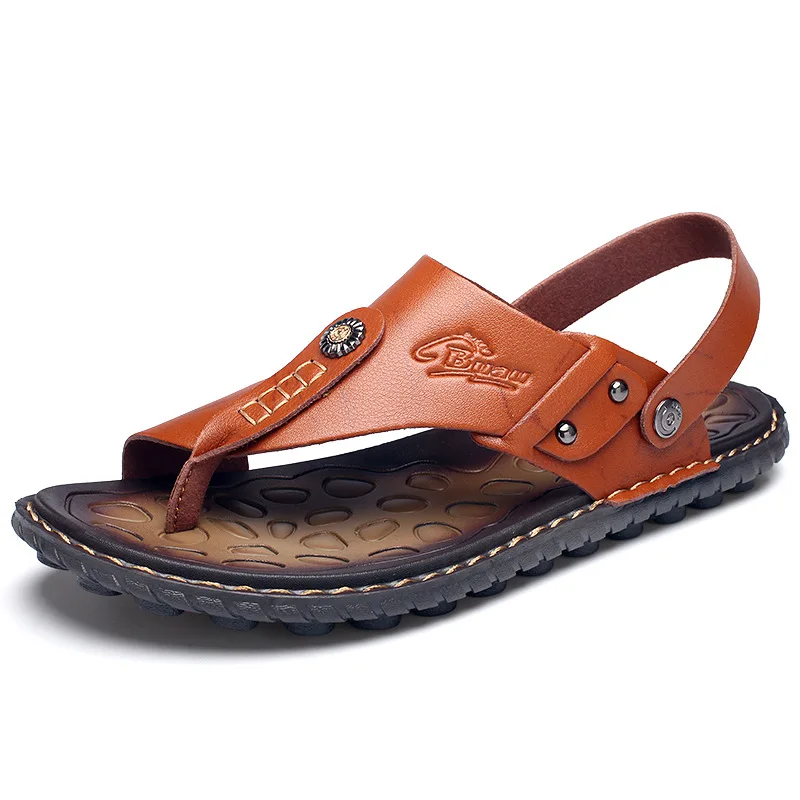 

2021 Men's Summer Sandals Breathable Leather Flip-Flops Slippers Beach Sandals Casual Shoes Moccasins Man Beach Sandals