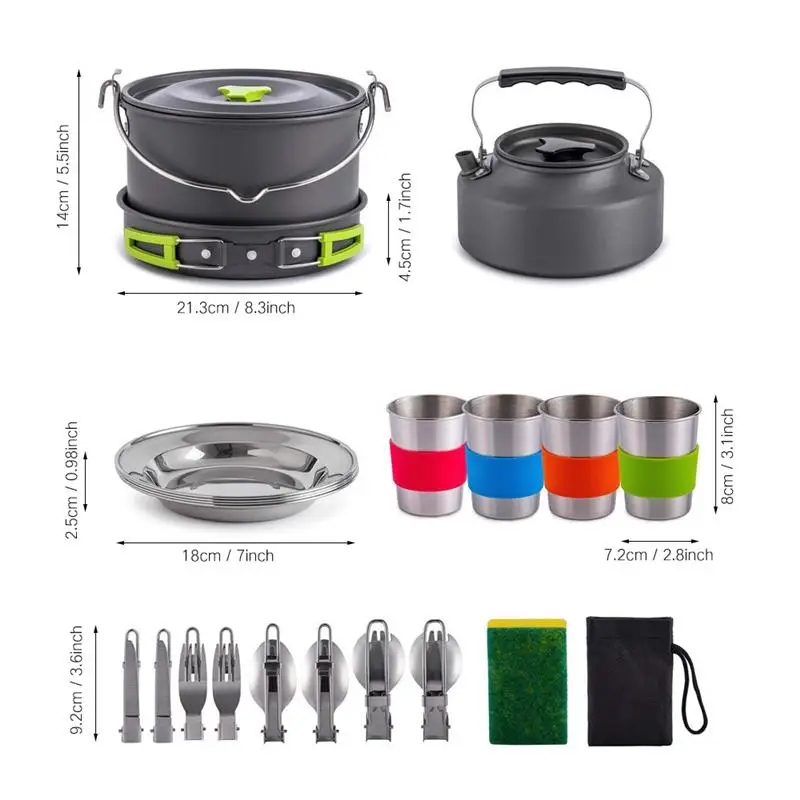 

Camping Cookware Kit Light Pots And Pans Equipped With Cups Fork Knife And Spoon Outdoor Camping Hiking Picnic Accessories
