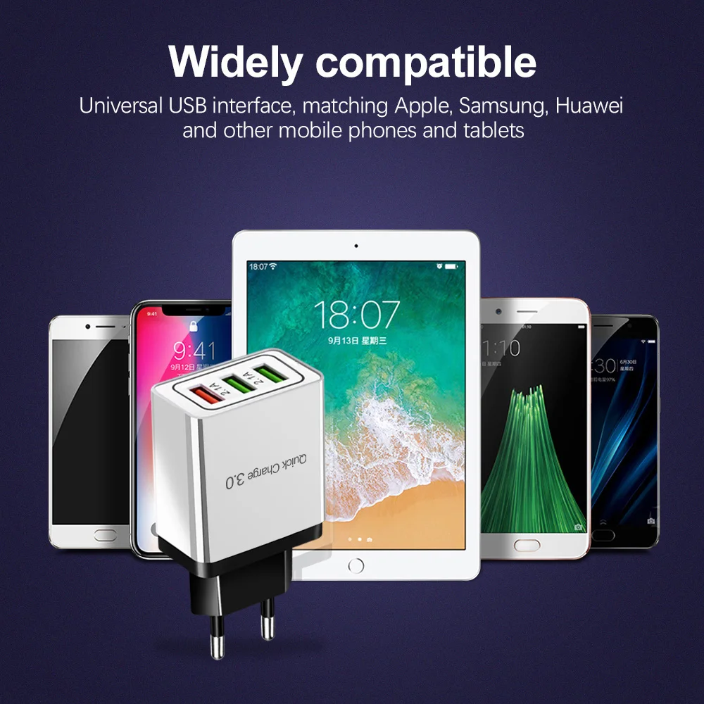 

Universal 18W USB Charger Quick charge 3.0 5V 3A Charge For iphone 7 8 EU US Plug Mobile Phone Fast charger charging for Samsung
