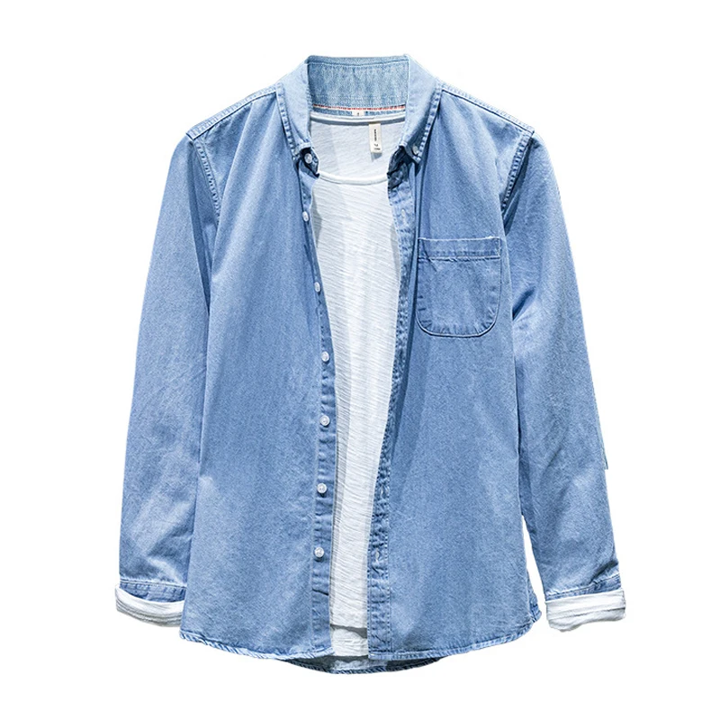 

Spring Autumn Vintage Jeans Shirt Men Korean Fashion Streetwear Casual Long Sleeves Denim Shirt Camisa Masculina Cotton Tops